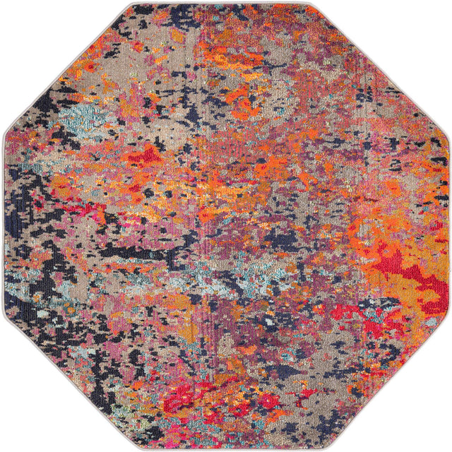 Multicolor 5' 3 x 5' 3 Vivid Octagon Area Rug Colorful Modern Unique Indoor Easy Clean Durable Carpet Mat for Home Interior Design & Decor for Sale at Rug Engine
