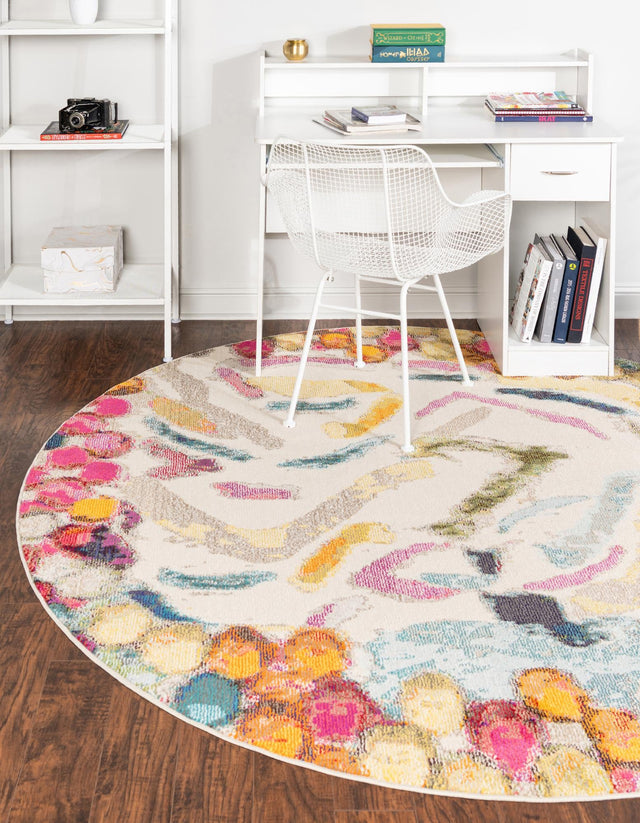 Multicolor 3' 3 x 3' 3 Vivid Round Area Rug Colorful Modern Unique Indoor Easy Clean Durable Carpet Mat for Home Interior Design & Decor for Sale at Rug Engine