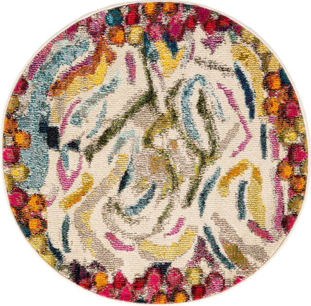 Multicolor 3' 3 x 3' 3 Vivid Round Area Rug Colorful Modern Unique Indoor Easy Clean Durable Carpet Mat for Home Interior Design & Decor for Sale at Rug Engine