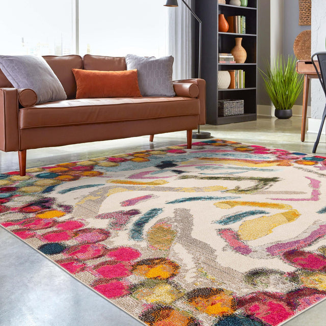 Multicolor 7' 10 x 7' 10 Vivid Square Area Rug Colorful Modern Unique Indoor Easy Clean Durable Carpet Mat for Home Interior Design & Decor for Sale at Rug Engine