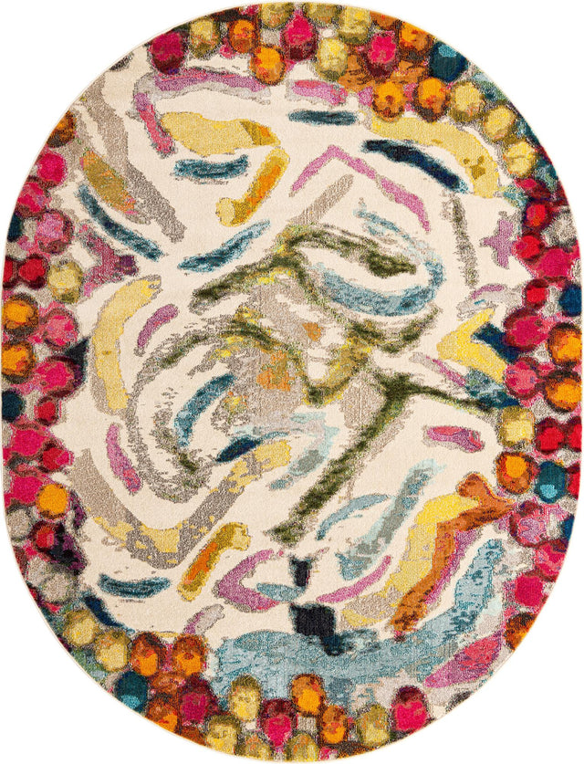 Multicolor 7' 10 x 10' Vivid Oval Area Rug Colorful Modern Unique Indoor Easy Clean Durable Carpet Mat for Home Interior Design & Decor for Sale at Rug Engine