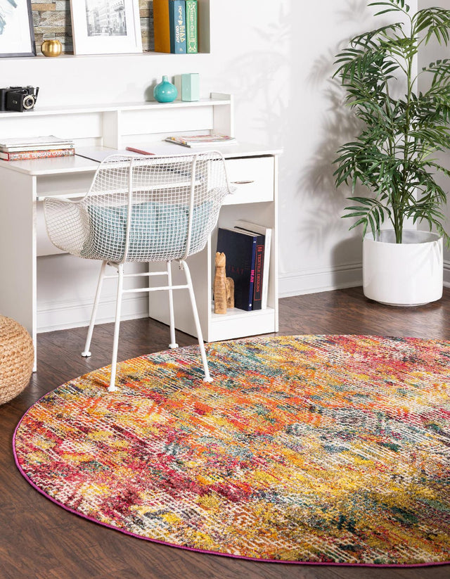 Multicolor 3' 3 x 3' 3 Vivid Round Area Rug Colorful Modern Unique Indoor Easy Clean Durable Carpet Mat for Home Interior Design & Decor for Sale at Rug Engine