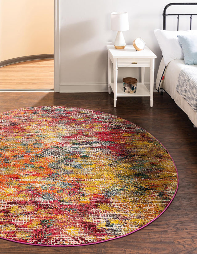 Multicolor 3' 3 x 3' 3 Vivid Round Area Rug Colorful Modern Unique Indoor Easy Clean Durable Carpet Mat for Home Interior Design & Decor for Sale at Rug Engine