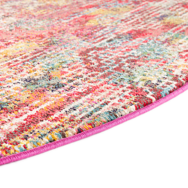 Multicolor 7' x 7' Vivid Round Area Rug Colorful Modern Unique Indoor Easy Clean Durable Carpet Mat for Home Interior Design & Decor for Sale at Rug Engine
