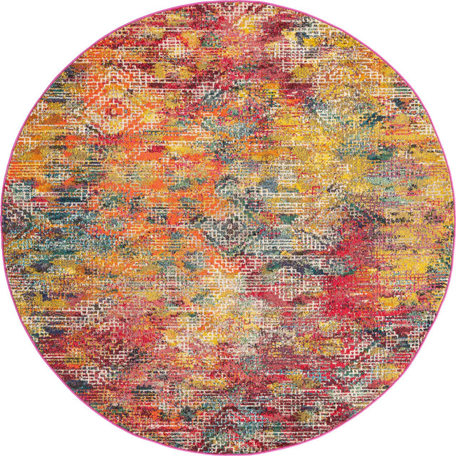 Multicolor 7' x 7' Vivid Round Area Rug Colorful Modern Unique Indoor Easy Clean Durable Carpet Mat for Home Interior Design & Decor for Sale at Rug Engine