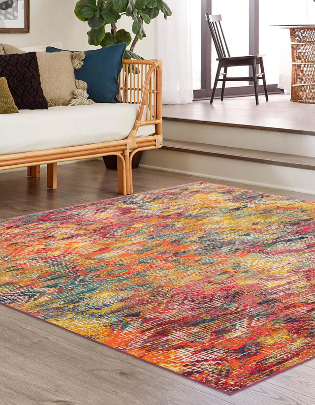 Multicolor 7' 10 x 7' 10 Vivid Square Area Rug Colorful Modern Unique Indoor Easy Clean Durable Carpet Mat for Home Interior Design & Decor for Sale at Rug Engine