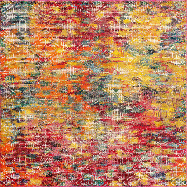 Multicolor 9' 10 x 9' 10 Vivid Square Area Rug Colorful Modern Unique Indoor Easy Clean Durable Carpet Mat for Home Interior Design & Decor for Sale at Rug Engine