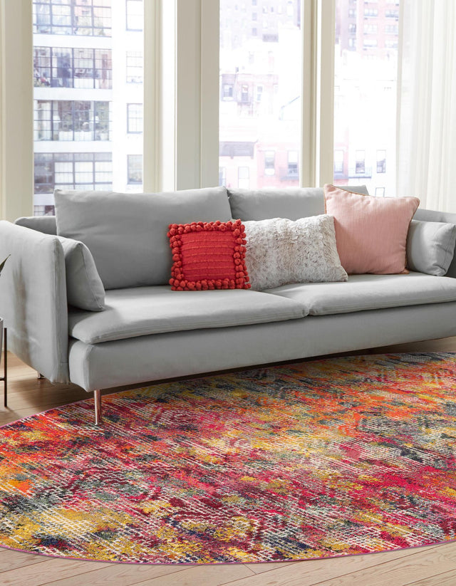 Multicolor 7' 10 x 10' Vivid Oval Area Rug Colorful Modern Unique Indoor Easy Clean Durable Carpet Mat for Home Interior Design & Decor for Sale at Rug Engine