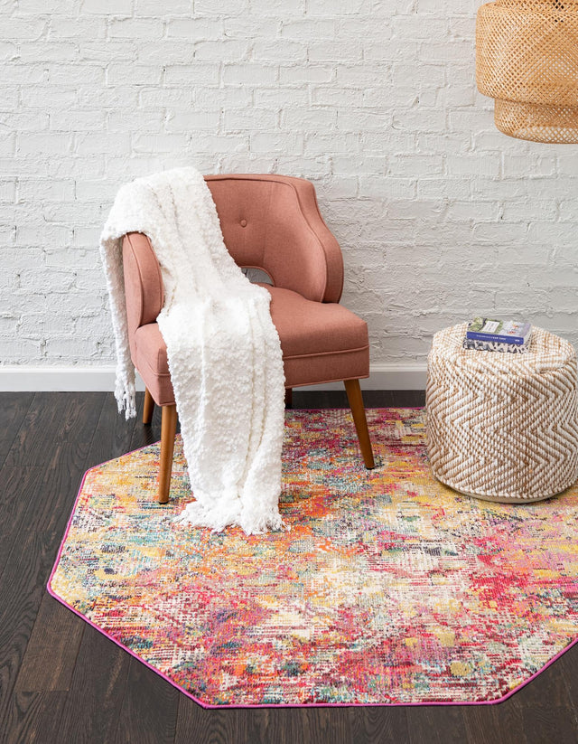 Multicolor 7' 10 x 7' 10 Vivid Octagon Area Rug Colorful Modern Unique Indoor Easy Clean Durable Carpet Mat for Home Interior Design & Decor for Sale at Rug Engine