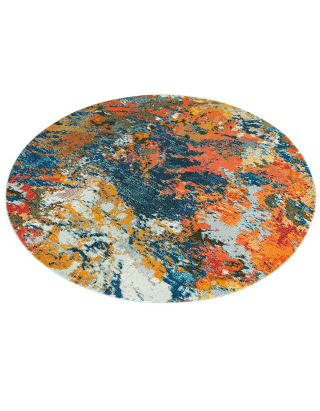 Multicolor 7' x 7' Vivid Round Area Rug Colorful Modern Unique Indoor Easy Clean Durable Carpet Mat for Home Interior Design & Decor for Sale at Rug Engine