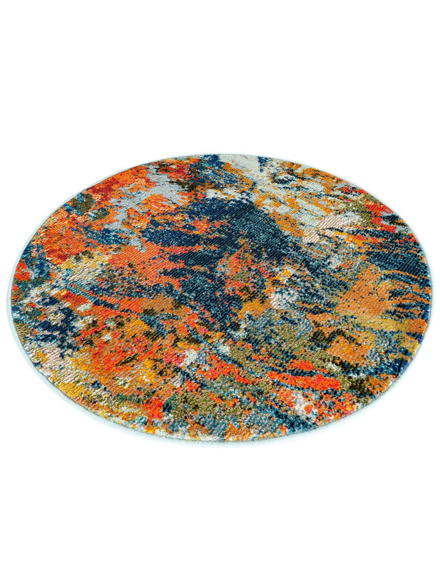Multicolor 3' 3 x 3' 3 Vivid Round Area Rug Colorful Modern Unique Indoor Easy Clean Durable Carpet Mat for Home Interior Design & Decor for Sale at Rug Engine