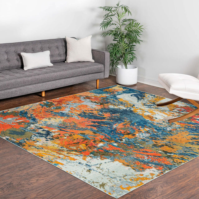 Multicolor 9' 10 x 9' 10 Vivid Square Area Rug Colorful Modern Unique Indoor Easy Clean Durable Carpet Mat for Home Interior Design & Decor for Sale at Rug Engine