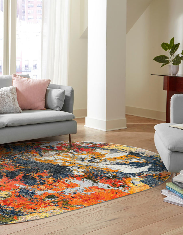 Multicolor 7' 10 x 10' Vivid Oval Area Rug Colorful Modern Unique Indoor Easy Clean Durable Carpet Mat for Home Interior Design & Decor for Sale at Rug Engine