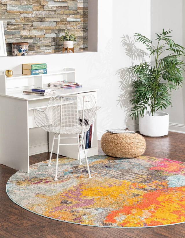 Multicolor 7' x 7' Vivid Round Area Rug Colorful Modern Unique Indoor Easy Clean Durable Carpet Mat for Home Interior Design & Decor for Sale at Rug Engine