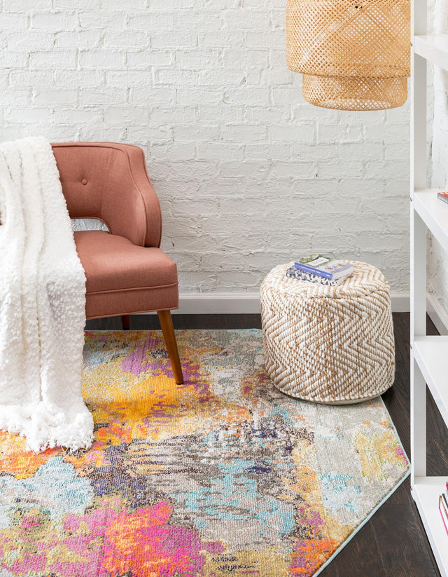 Multicolor 7' 10 x 7' 10 Vivid Octagon Area Rug Colorful Modern Unique Indoor Easy Clean Durable Carpet Mat for Home Interior Design & Decor for Sale at Rug Engine