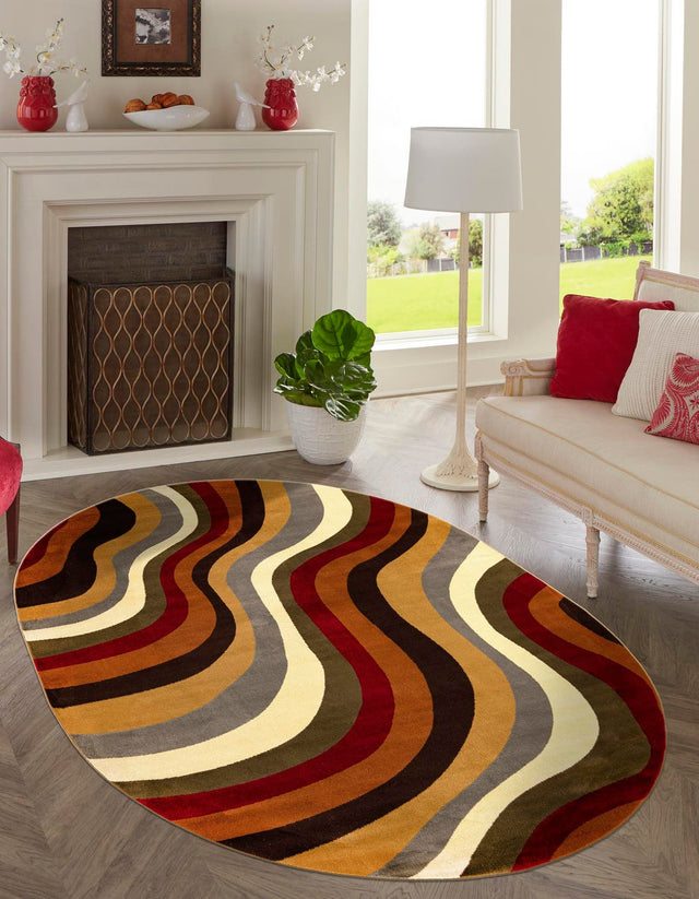 Multicolor 7' 10 x 10' Cafe Oval Area Rug 100% Polypropylene With Cotton Backing Modern Abstract Design Carpet for Home Living Room Dining Office Decor for Sale at Rug Engine