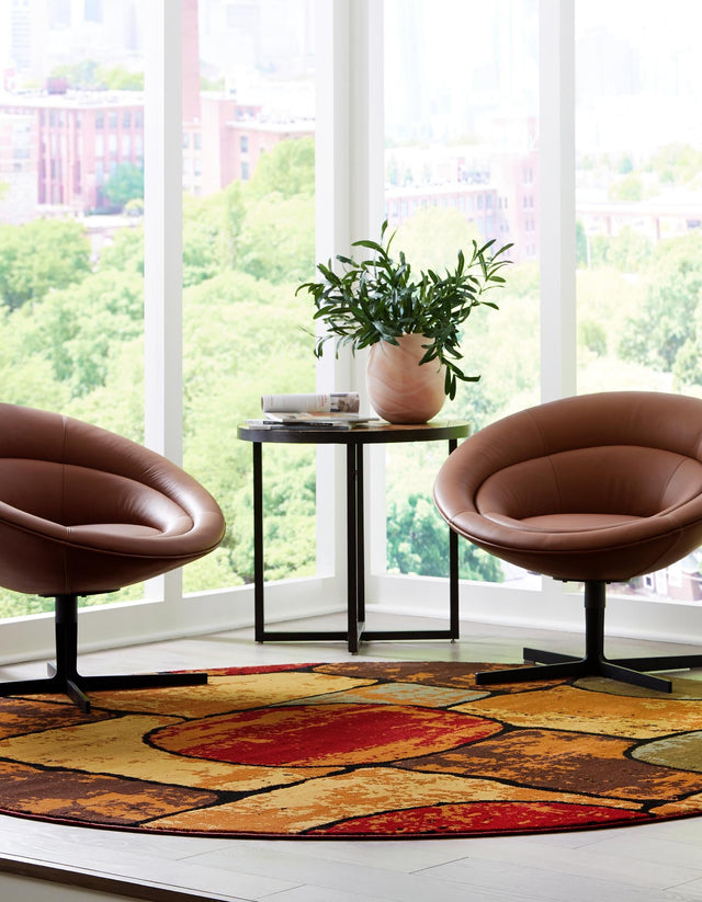 Multicolor 6' 1 x 6' 1 Cafe Round Area Rug 100% Polypropylene With Cotton Backing Modern Abstract Design Carpet for Home Living Room Dining Office Decor for Sale at Rug Engine