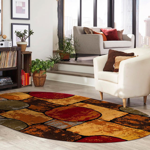 Multicolor 7' 10 x 10' Cafe Oval Area Rug 100% Polypropylene With Cotton Backing Modern Abstract Design Carpet for Home Living Room Dining Office Decor for Sale at Rug Engine