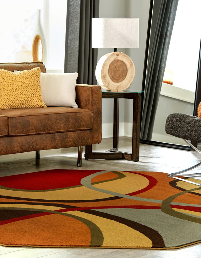 Multicolor 7' 1 x 7' 1 Cafe Octagon Area Rug 100% Polypropylene With Cotton Backing Modern Abstract Design Carpet for Home Living Room Dining Office Decor for Sale at Rug Engine