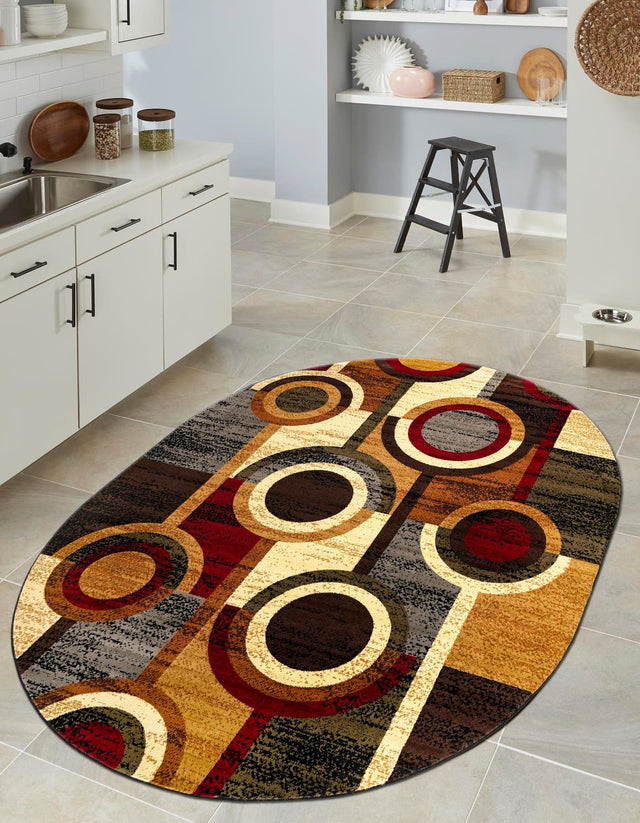 Multicolor 7' 10 x 10' Cafe Oval Area Rug 100% Polypropylene With Cotton Backing Modern Abstract Design Carpet for Home Living Room Dining Office Decor for Sale at Rug Engine