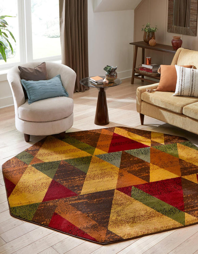 Multicolor 7' x 7' Cafe Octagon Area Rug 100% Polypropylene With Cotton Backing Modern Abstract Design Carpet for Home Living Room Dining Office Decor for Sale at Rug Engine