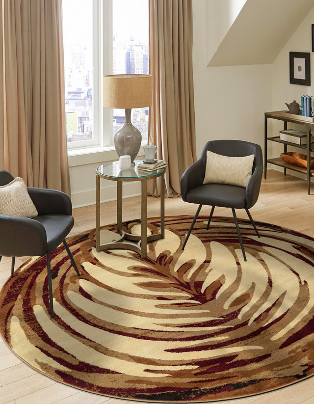Beige 7' x 7' Cafe Round Area Rug 100% Polypropylene With Cotton Backing Modern Abstract Design Carpet for Home Living Room Dining Office Decor for Sale at Rug Engine