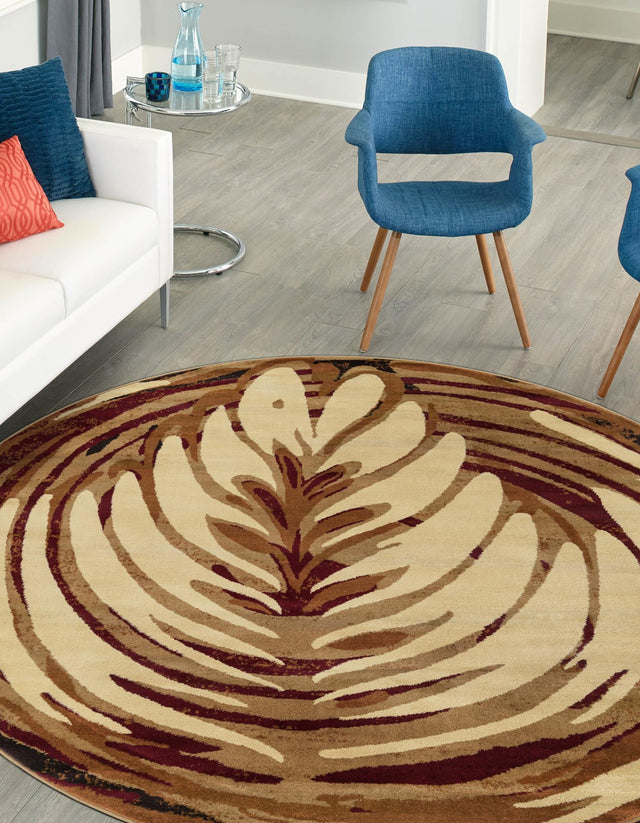 Beige 3' 3 x 3' 3 Cafe Round Area Rug 100% Polypropylene With Cotton Backing Modern Abstract Design Carpet for Home Living Room Dining Office Decor for Sale at Rug Engine