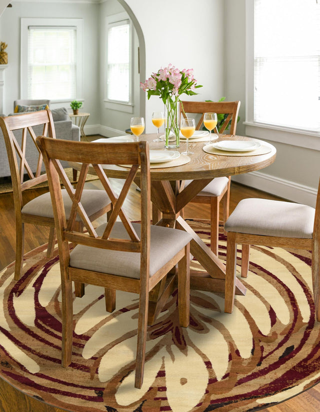 Beige 6' x 6' Cafe Round Area Rug 100% Polypropylene With Cotton Backing Modern Abstract Design Carpet for Home Living Room Dining Office Decor for Sale at Rug Engine