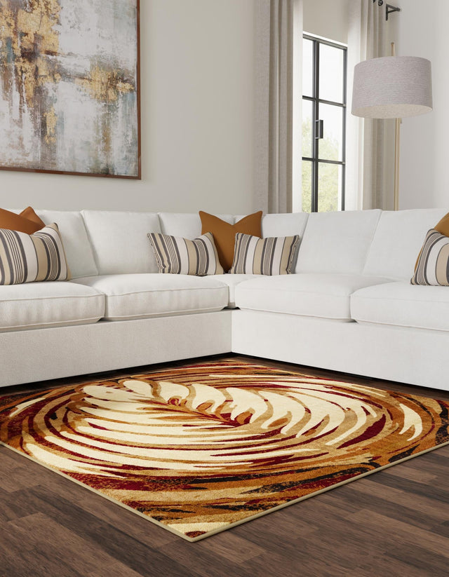 Beige 7' 10 x 7' 10 Cafe Square Area Rug 100% Polypropylene With Cotton Backing Modern Abstract Design Carpet for Home Living Room Dining Office Decor for Sale at Rug Engine