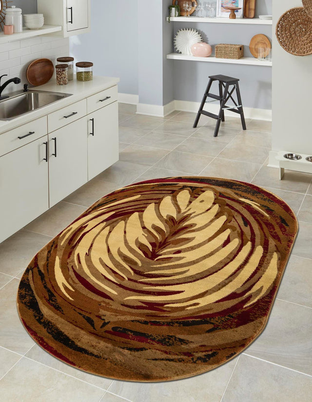 Beige 7' 10 x 10' Cafe Oval Area Rug 100% Polypropylene With Cotton Backing Modern Abstract Design Carpet for Home Living Room Dining Office Decor for Sale at Rug Engine