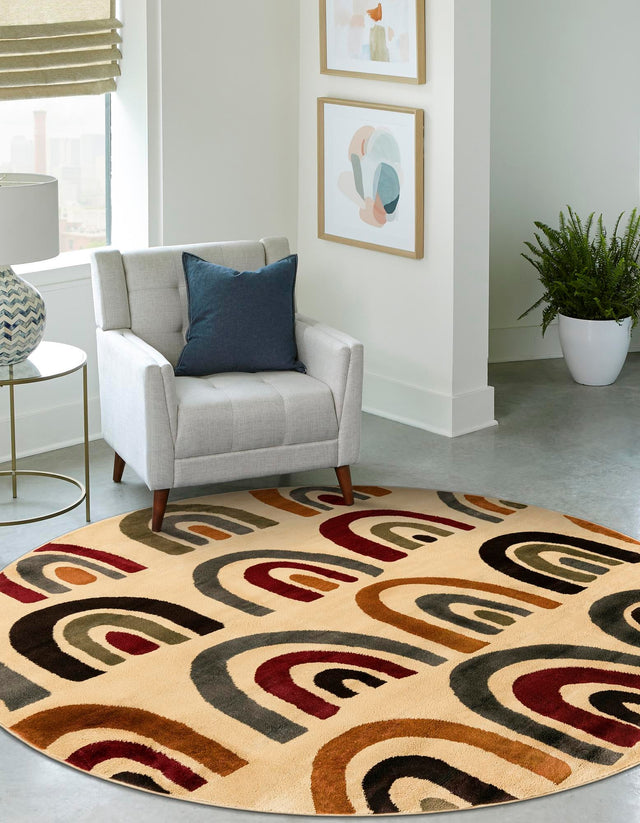 Cream 6' 1 x 6' 1 Cafe Round Area Rug 100% Polypropylene With Cotton Backing Modern Abstract Design Carpet for Home Living Room Dining Office Decor for Sale at Rug Engine