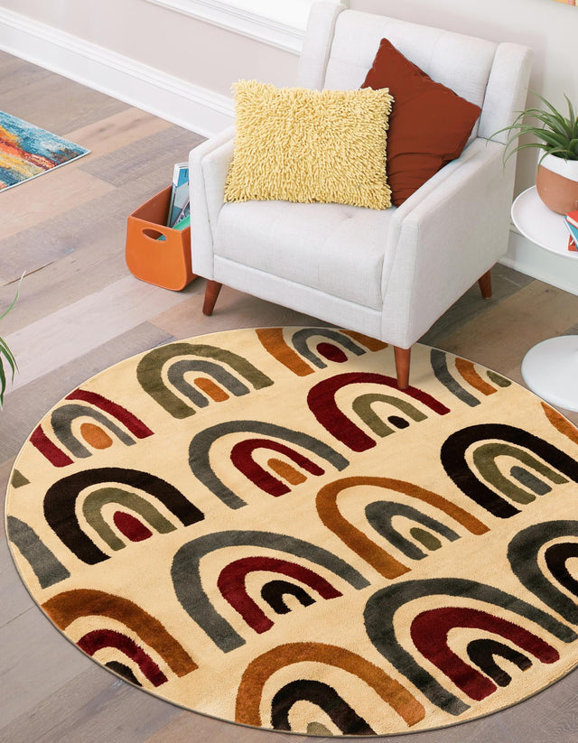Cream 3' 1 x 3' 1 Cafe Round Area Rug 100% Polypropylene With Cotton Backing Modern Abstract Design Carpet for Home Living Room Dining Office Decor for Sale at Rug Engine