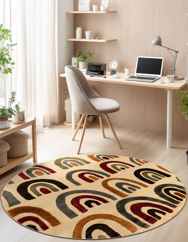 Cream 3' 1 x 3' 1 Cafe Round Area Rug 100% Polypropylene With Cotton Backing Modern Abstract Design Carpet for Home Living Room Dining Office Decor for Sale at Rug Engine