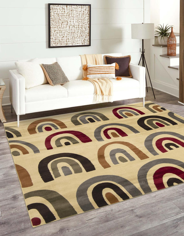 Cream 10' x 10' Cafe Square Area Rug 100% Polypropylene With Cotton Backing Modern Abstract Design Carpet for Home Living Room Dining Office Decor for Sale at Rug Engine