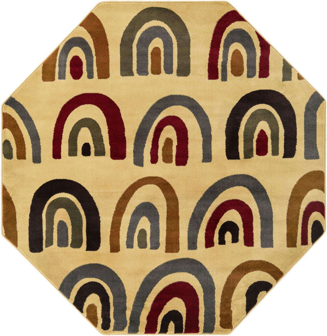 Cream 7' 1 x 7' 1 Cafe Octagon Area Rug 100% Polypropylene With Cotton Backing Modern Abstract Design Carpet for Home Living Room Dining Office Decor for Sale at Rug Engine