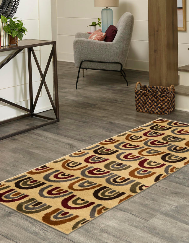 Cream 2' x 8' Cafe Runner Area Rug 100% Polypropylene With Cotton Backing Modern Abstract Design Carpet for Home Living Room Dining Office Decor for Sale at Rug Engine