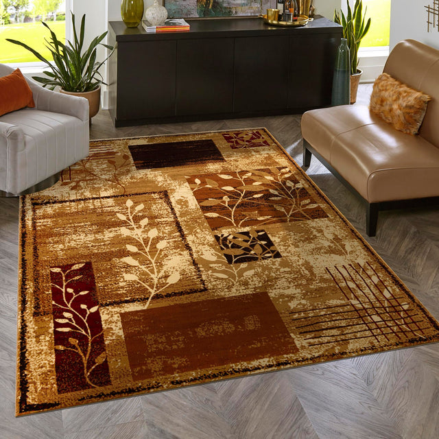 Beige 7' 10 x 10' Cafe Rectangle Area Rug 100% Polypropylene With Cotton Backing Modern Abstract Design Carpet for Home Living Room Dining Office Decor for Sale at Rug Engine