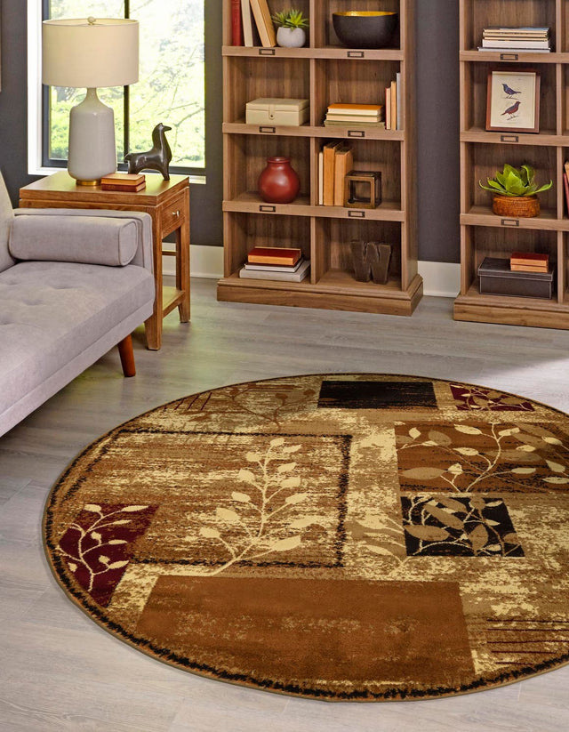 Beige 6' 1 x 6' 1 Cafe Round Area Rug 100% Polypropylene With Cotton Backing Modern Abstract Design Carpet for Home Living Room Dining Office Decor for Sale at Rug Engine