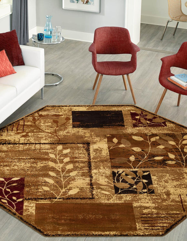 Beige 7' 1 x 7' 1 Cafe Octagon Area Rug 100% Polypropylene With Cotton Backing Modern Abstract Design Carpet for Home Living Room Dining Office Decor for Sale at Rug Engine