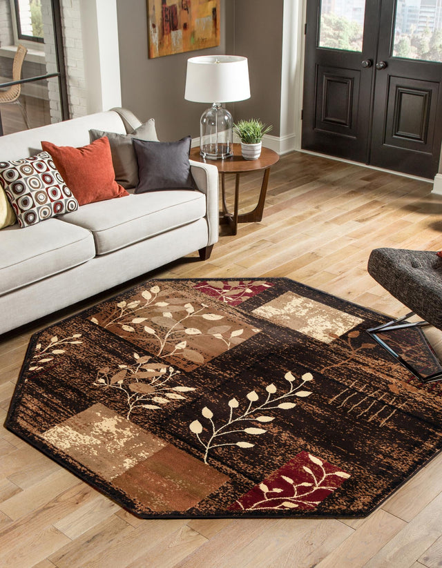 Brown 7' 1 x 7' 1 Cafe Octagon Area Rug 100% Polypropylene With Cotton Backing Modern Abstract Design Carpet for Home Living Room Dining Office Decor for Sale at Rug Engine