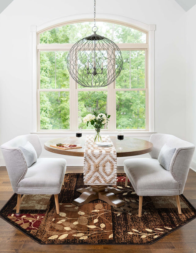 Brown 7' 1 x 7' 1 Cafe Octagon Area Rug 100% Polypropylene With Cotton Backing Modern Abstract Design Carpet for Home Living Room Dining Office Decor for Sale at Rug Engine