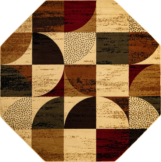 Multicolor 7' x 7' Cafe Octagon Area Rug 100% Polypropylene With Cotton Backing Modern Abstract Design Carpet for Home Living Room Dining Office Decor for Sale at Rug Engine
