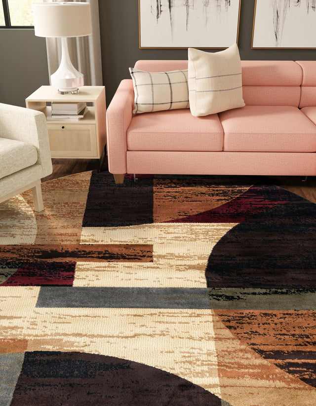 Multicolor 6' 1 x 6' 1 Cafe Round Area Rug 100% Polypropylene With Cotton Backing Modern Abstract Design Carpet for Home Living Room Dining Office Decor for Sale at Rug Engine