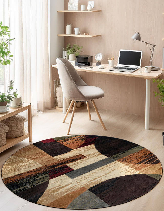 Multicolor 7' 1 x 7' 1 Cafe Round Area Rug 100% Polypropylene With Cotton Backing Modern Abstract Design Carpet for Home Living Room Dining Office Decor for Sale at Rug Engine