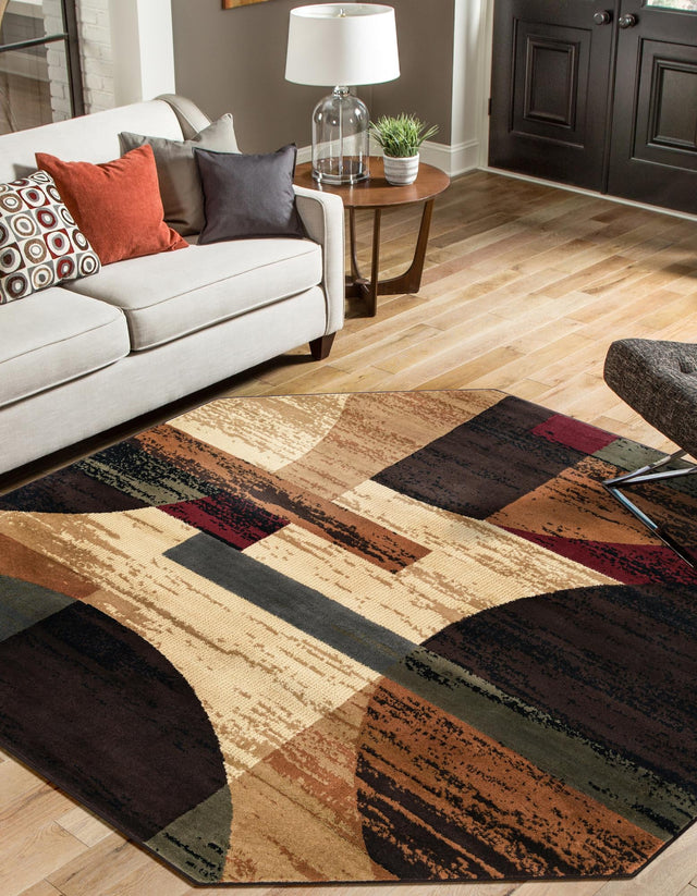 Multicolor 7' 1 x 7' 1 Cafe Octagon Area Rug 100% Polypropylene With Cotton Backing Modern Abstract Design Carpet for Home Living Room Dining Office Decor for Sale at Rug Engine