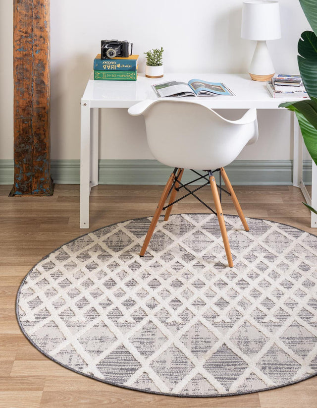Gray 5' 3 x 5' 3 Arlo Round Area Rug 100% Polypropylene With Cotton Backing Easy Clean Indoor Living Room Bedroom Dining Office Carpet for Sale at Rug Engine