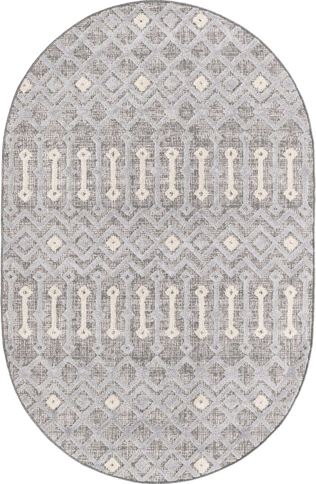 Gray 5' 3 x 8' Arlo Oval Area Rug 100% Polypropylene With Cotton Backing Easy Clean Indoor Living Room Bedroom Dining Office Carpet for Sale at Rug Engine
