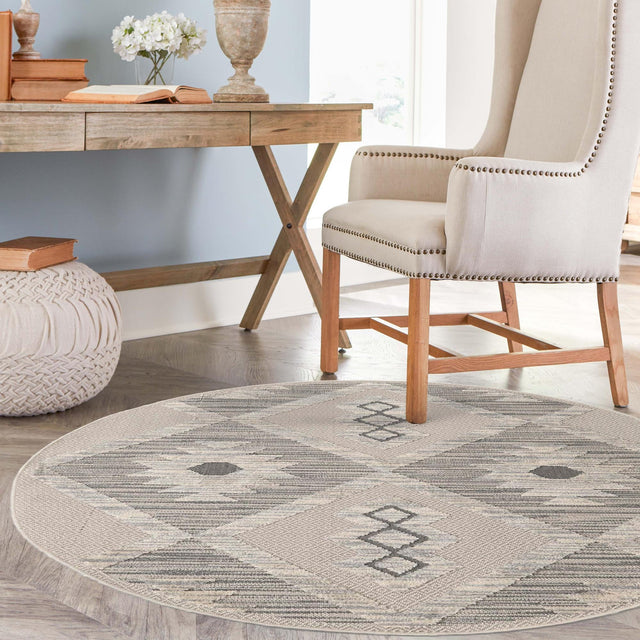 Sandy Beige 7' x 7' Arlo Round Area Rug 100% Polypropylene With Cotton Backing Easy Clean Indoor Living Room Bedroom Dining Office Carpet for Sale at Rug Engine