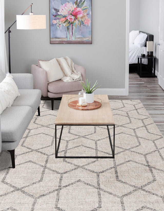 Ivory 4' x 6' Eco Trellis Rectangle Area Rug 100% Recycled Space Dyed Polyester With Cotton Backing Geometric Pattern Eco-Friendly Carpet for Sale at Rug Engine