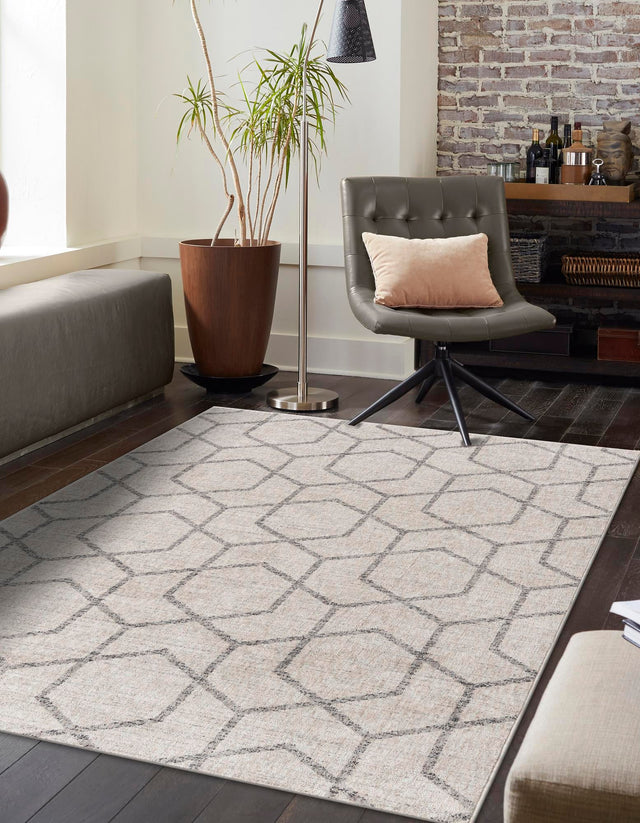 Ivory 4' x 6' Eco Trellis Rectangle Area Rug 100% Recycled Space Dyed Polyester With Cotton Backing Geometric Pattern Eco-Friendly Carpet for Sale at Rug Engine